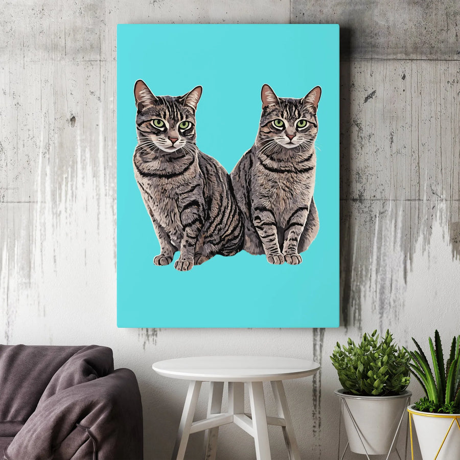 Two Tabby Cats Canvas Print | Modern Pop Art Pet Portrait | Premium Gallery Wrap Wall Art | Gift for Cat Lover & Home Decor