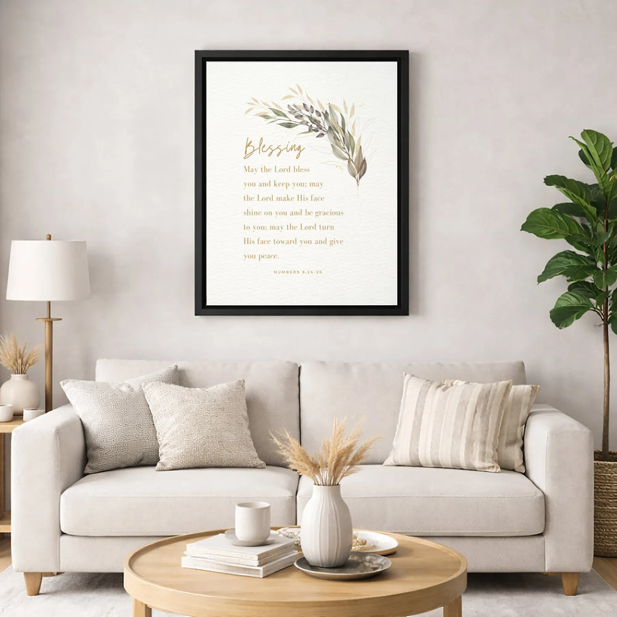 Numbers 6:24-26 Bible Verse Wall Art | Watercolor Foliage Blessing Print | Premium Gallery Wrapped Canvas | Christian Home Decor Gift