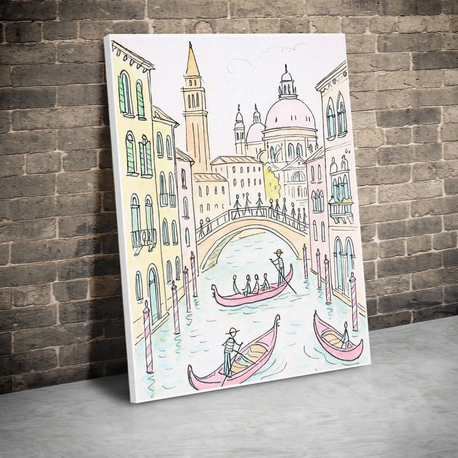Venice Canal Canvas Wall Art | Whimsical Gondola Sketch | Premium Fade-Resistant Print | Italian Travel Decor Gift for Home