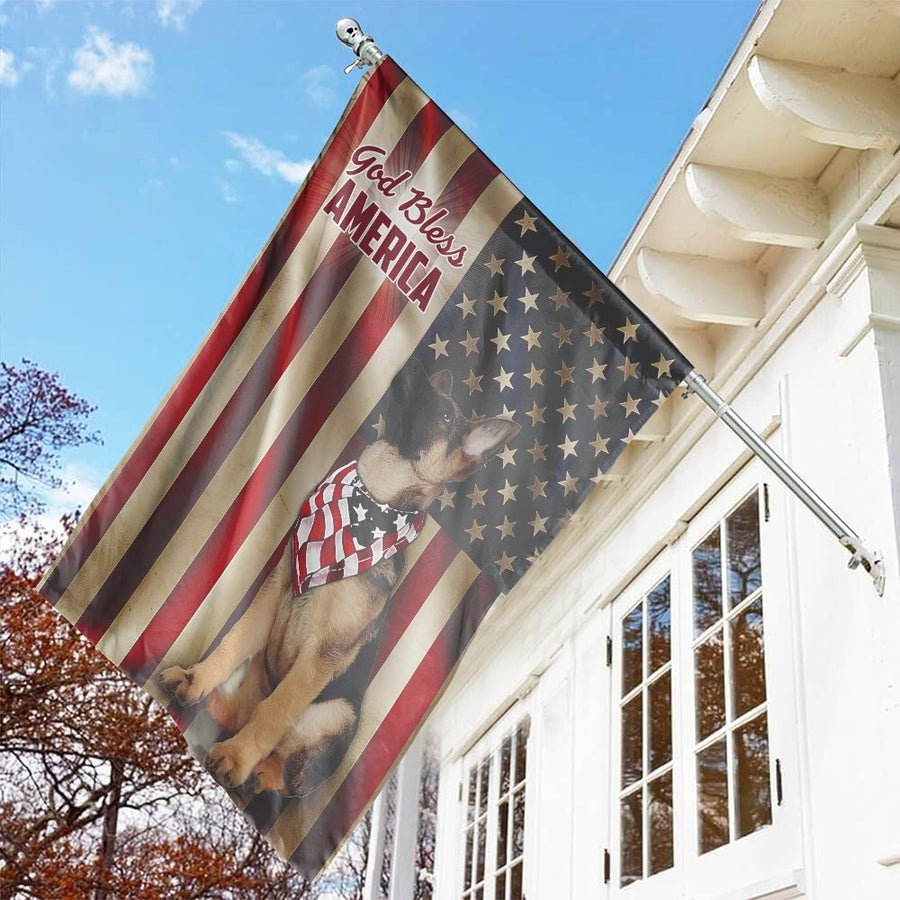 German Shepherd Garden Flag | God Bless America Patriotic Dog Decor | Weather-Resistant Polyester | Gift for Dog Lovers and Military Families