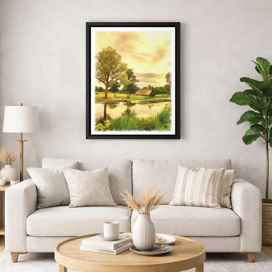 Countryside Landscape Canvas Wall Art | Rustic Barn and Pond Scene | 1.25 Inch Gallery Wrap | Premium Home Decor Gift