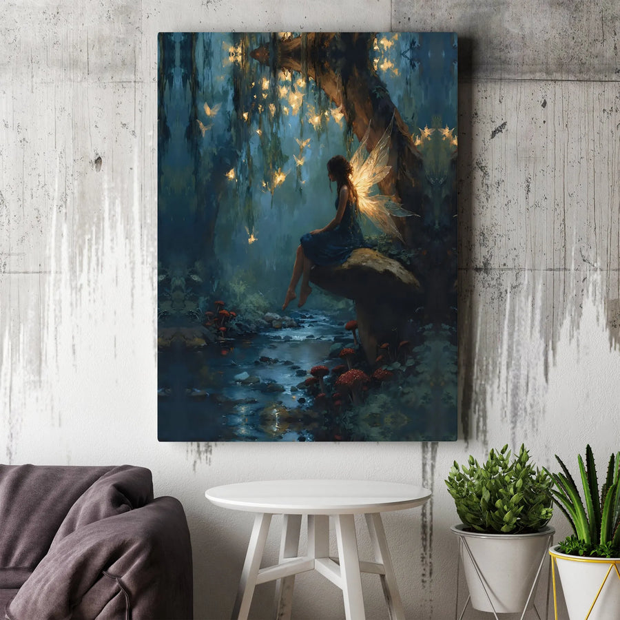 Magical Fairy Canvas Wall Art | Glowing Forest Enchanted Night Portrait | Premium 1.25-Inch Gallery Wrap | Fantasy Home Decor Gift for Her