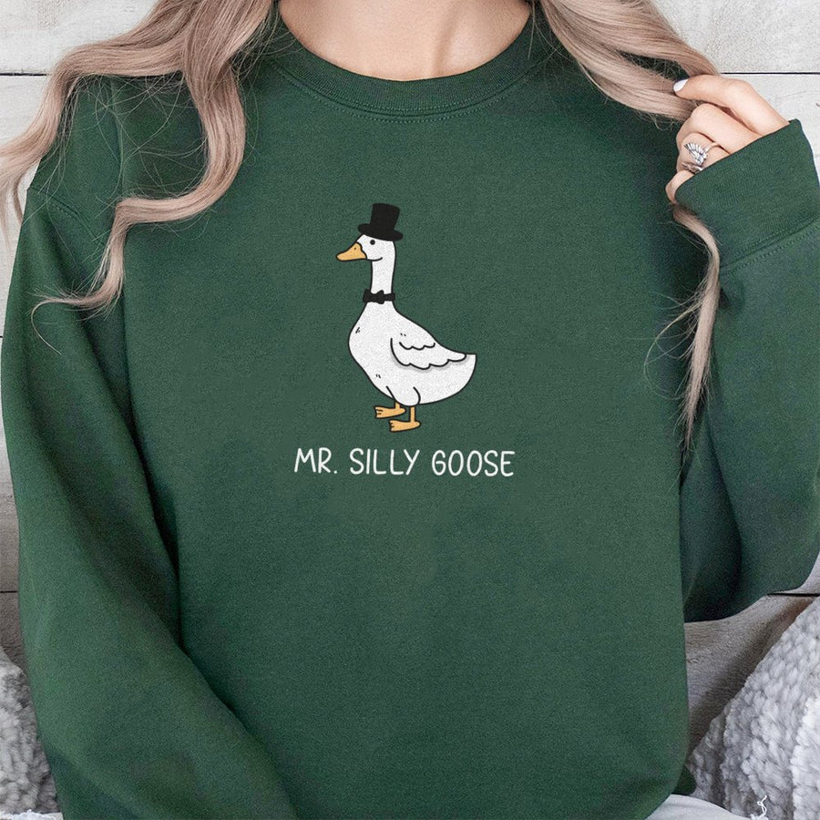Mr. Silly Goose Sweatshirt | Dapper Duck Graphic Pullover | Premium Cotton Blend Crewneck | Funny Animal Lover Gift For Men And Women
