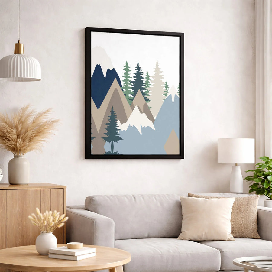 Mountain Landscape Wall Art | Minimalist Geometric Pine Forest Print | Premium Gallery Wrapped Canvas | Modern Home & Office Decor Gift