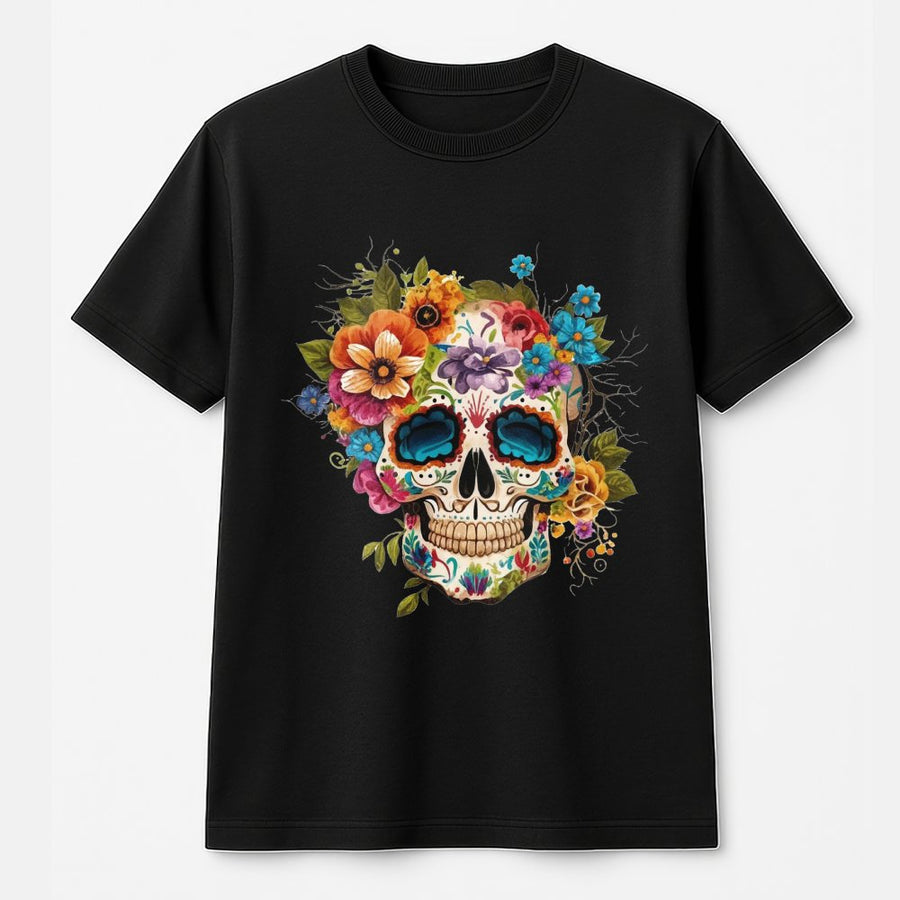 Sugar Skull T-Shirt | Floral Dia De Los Muertos Graphic | 100% Cotton Premium Tee | Boho Aesthetic Day Of The Dead Gift