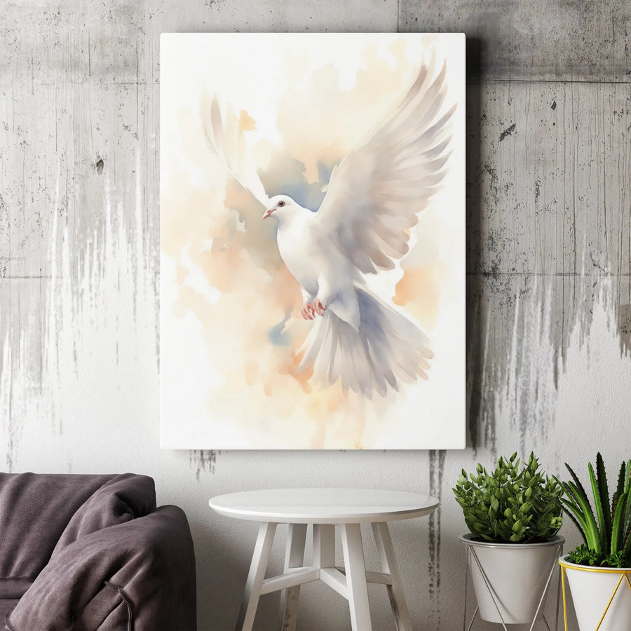 White Dove Canvas Wall Art | Watercolor Holy Spirit Print | Premium Gallery-Wrapped 1.25" Profile | Religious Home Decor Peace Gift