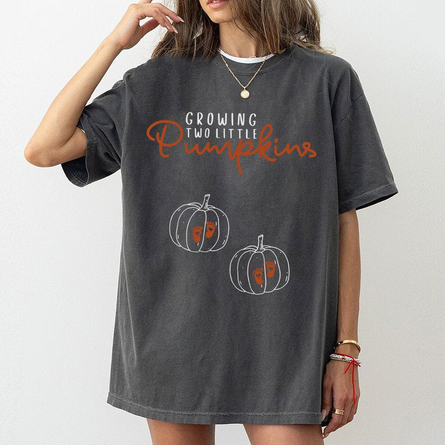 Growing Two Little Pumpkins T-Shirt | Twin Pregnancy Announcement | Premium 100% Cotton | Cute Fall Maternity Gift For Mom