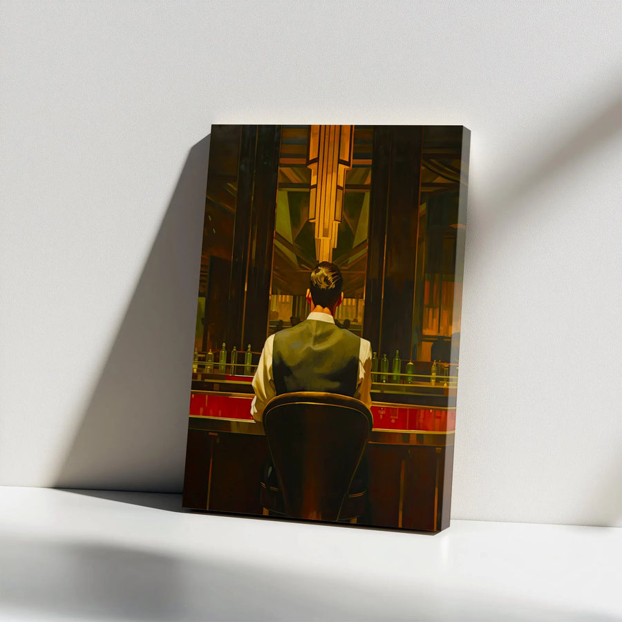 Art Deco Canvas Wall Art | Man at Speakeasy Bar Painting | Premium Gallery Quality Print | Gift for Him, Home Bar Decor