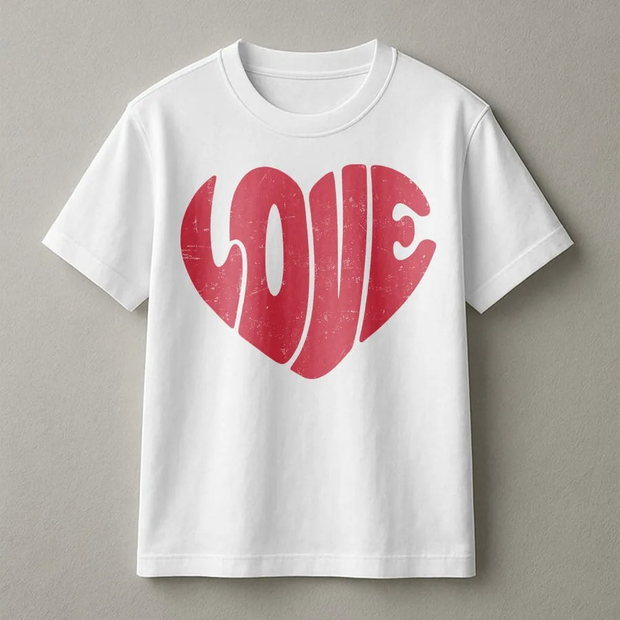 Retro Love Heart T-Shirt | Distressed Graphic Print | Premium Soft Cotton | Romantic Valentine's Day Gift for Her
