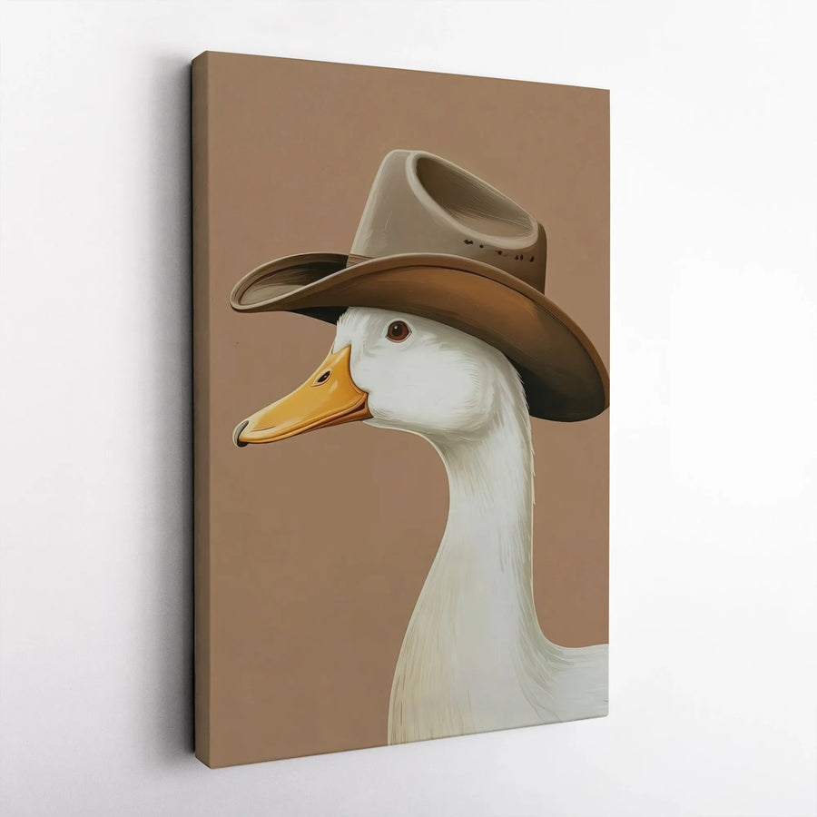 Cowboy Duck Canvas Art | Quirky Farm Animal Wall Decor | Premium 1.25-Inch Gallery Wrap | Funny Western Ranch Gift for Home Office