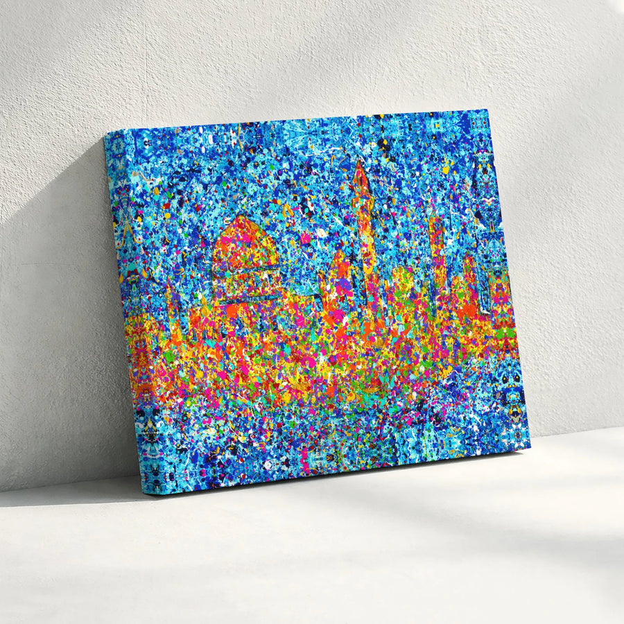 Taj Mahal Canvas Wall Art | Abstract Paint Splatter India Landmark | Premium Gallery-Quality Print | Modern Home Decor Gift for Traveler