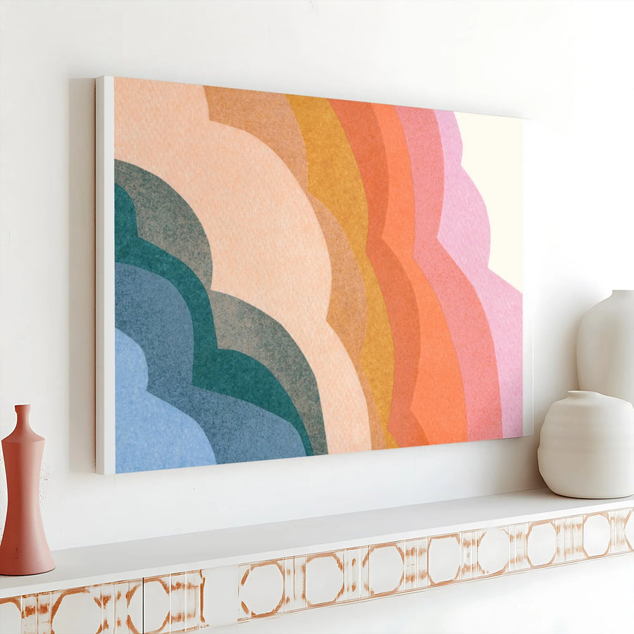 Abstract Canvas Wall Art | Layered Sunset Waves Design | Premium Gallery Wrapped 1.25" Canvas | Modern Minimalist Home Decor Gift