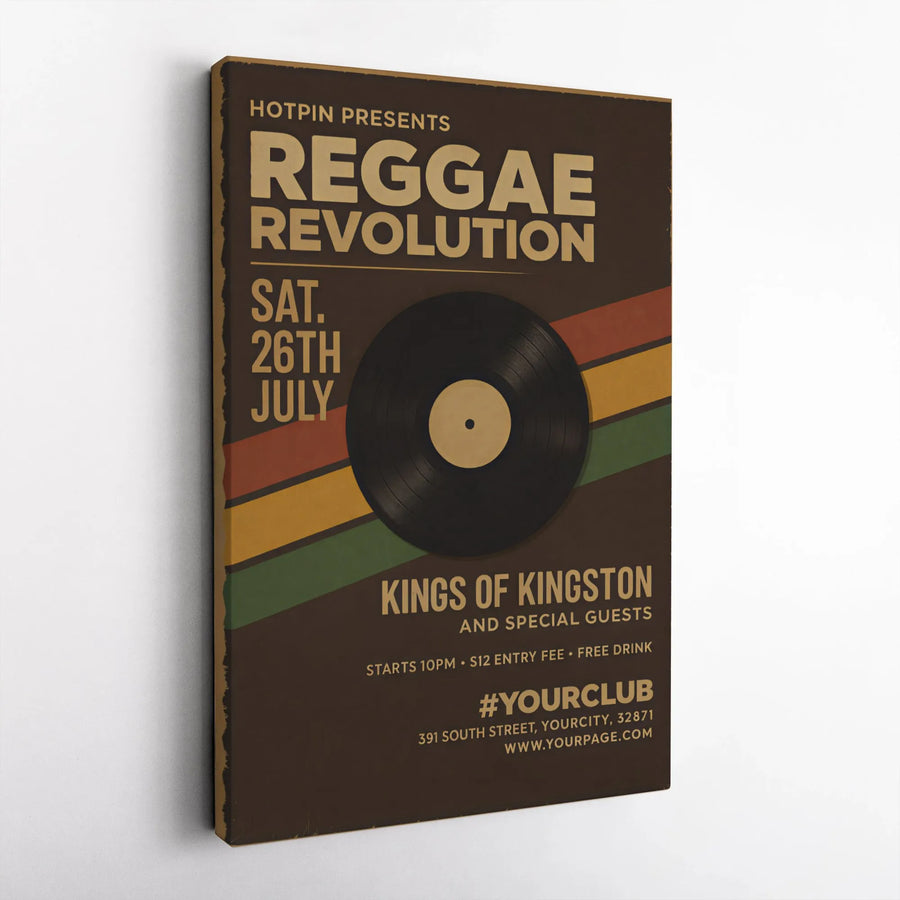 Reggae Music Wall Art Canvas | Retro Vinyl Record Music Poster | Premium Gallery Wrap Decor | Gift For Music Lover And Vinyl Collector