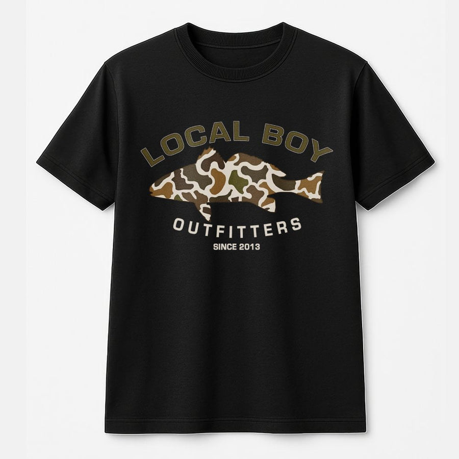 Fishing Graphic T-Shirt | Camo Bass Print Design | 100% Cotton Premium Tee | Southern Outdoorsmen Gift For Men And Women