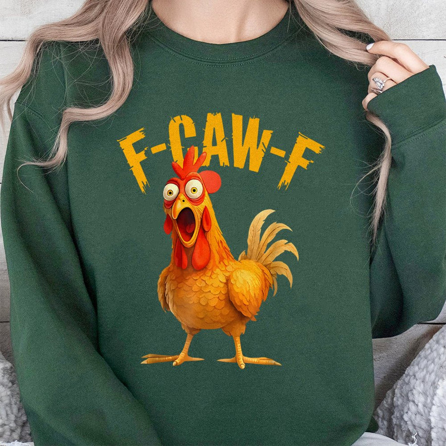 Funny Chicken Sweatshirt | F-Caw-F Sarcastic Rooster Graphic | Soft Cotton Blend Crewneck | Humorous Farm Animal Gift For Bird Lovers