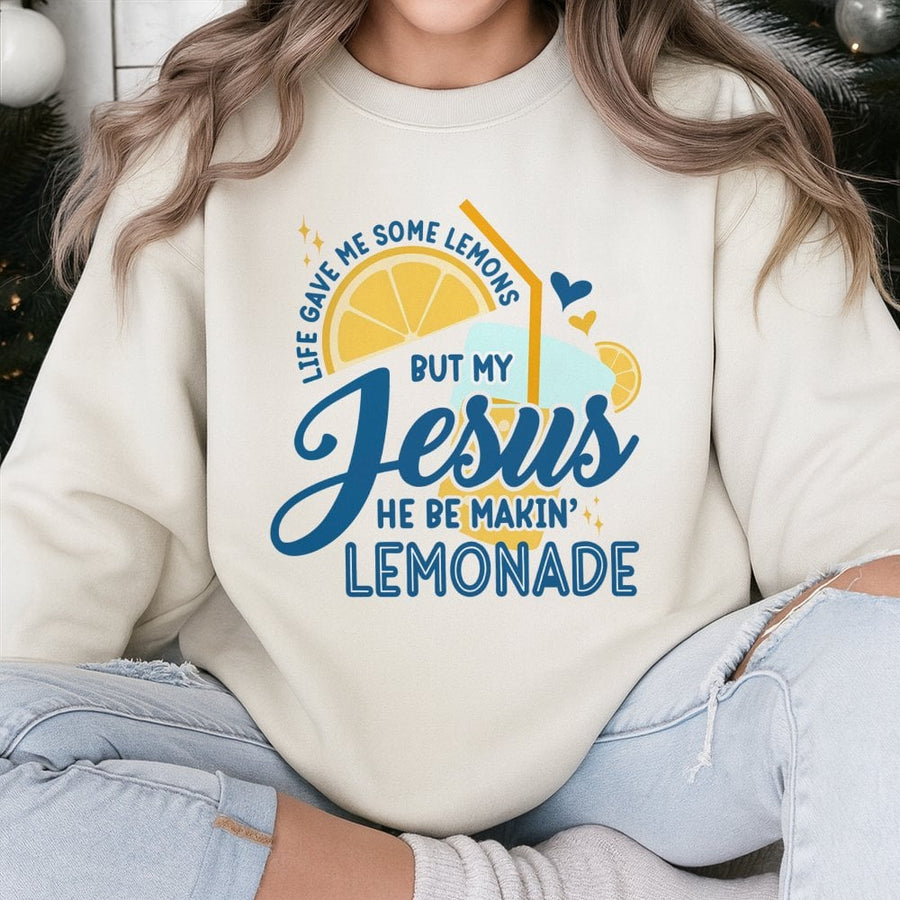 Jesus Lemonade Sweatshirt | Christian Retro Graphic Aesthetic | Premium Cotton Blend Crewneck | Faith Based Inspirational Gift For Women