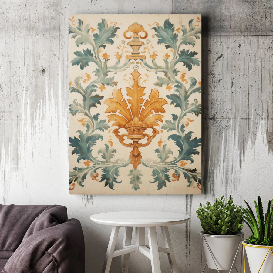 Vintage Damask Canvas Wall Art | Ornate Acanthus Leaf & Urn Motif | Premium Gallery Wrap Stretched Print | Elegant Home & Office Decor Gift