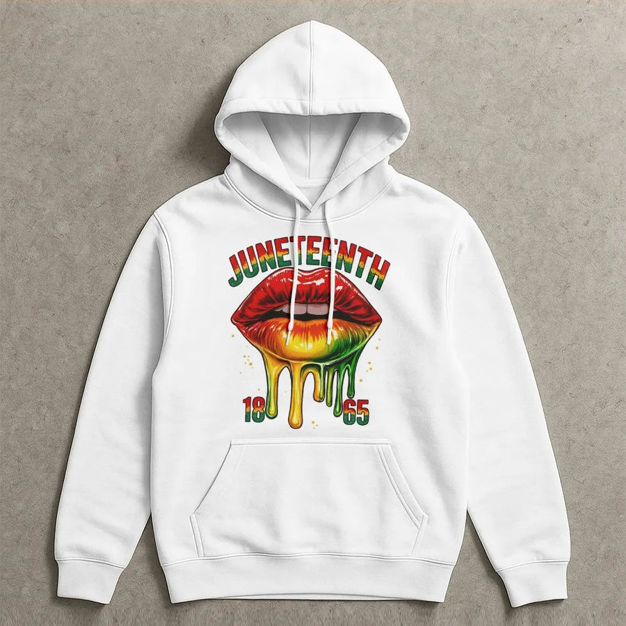 Juneteenth Hoodie | Dripping Lips 1865 Graphic Design | Premium Cotton Blend | Freedom Day Apparel for Black History Month Gift