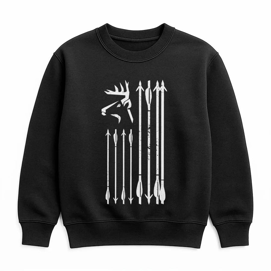 Deer Hunting Sweatshirt | American Flag Arrow Design | Premium Cotton Blend Apparel | Archery Hunter Gift for Men and Women