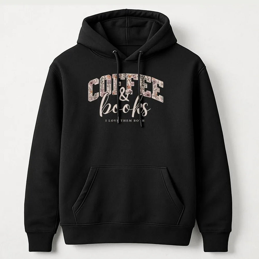 Coffee and Books Hoodie | Floral Varsity Graphic Tee | Soft 100% Cotton | Cozy Reader Gift for Book Club, Teacher