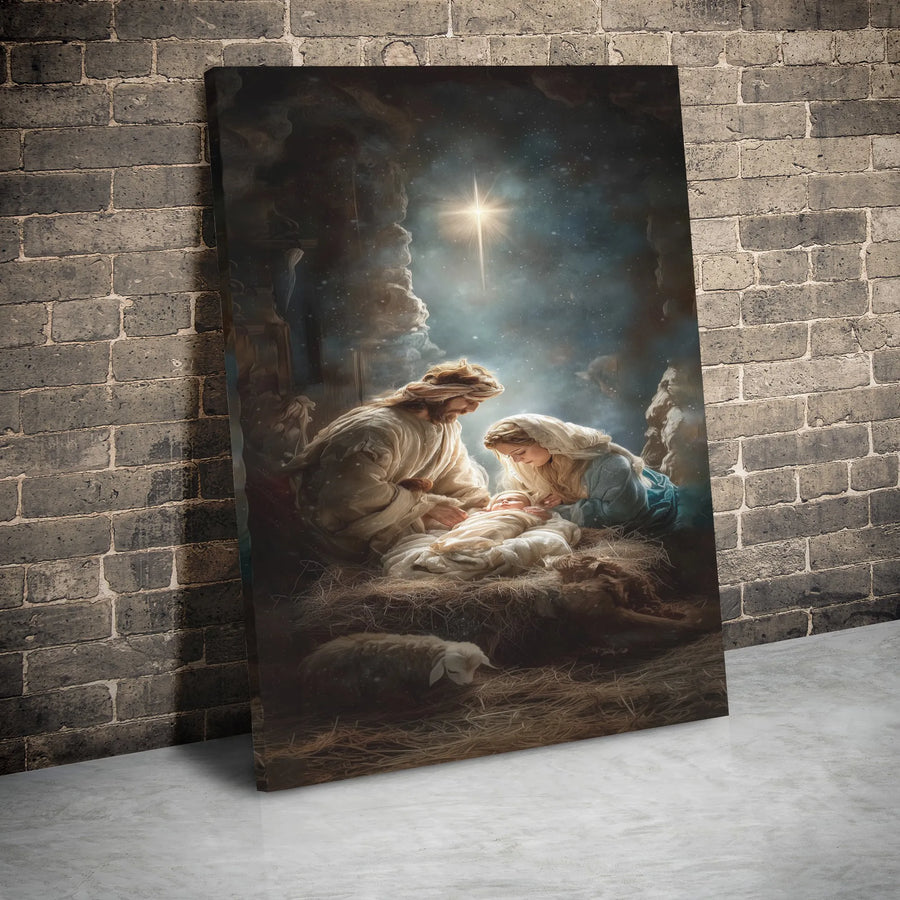 Nativity Scene Canvas Wall Art | Holy Family Stable Print | Premium Gallery Wrap Religious Decor | Christmas Religious Gift for Home