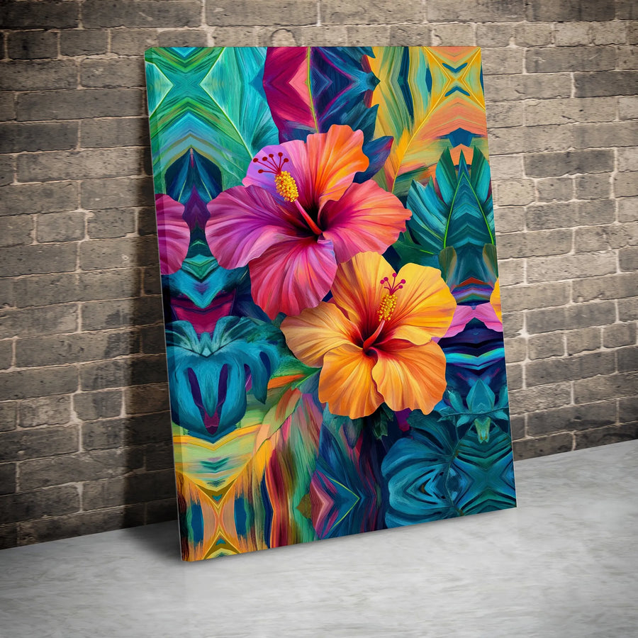 Hibiscus Flower Canvas Wall Art | Vibrant Tropical Botanical Print | Premium 1.25" Thick Gallery Wrap | Modern Living Room Decor
