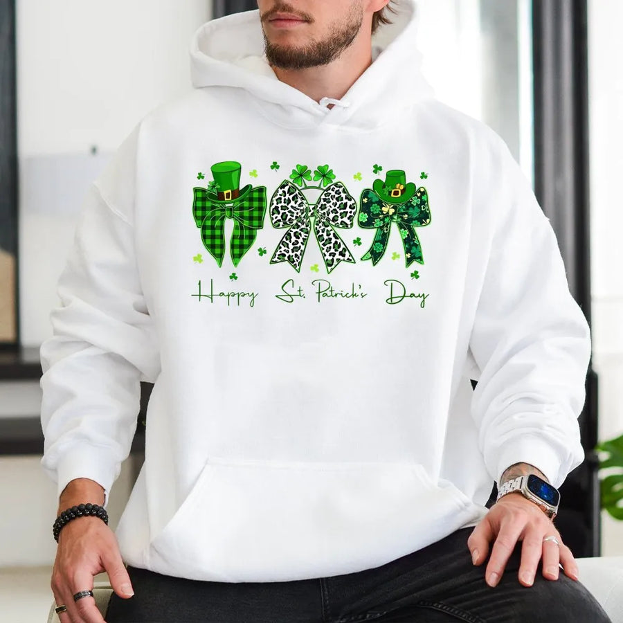 St. Patrick's Day Hoodie | Coquette Bow Shamrock Graphic | Premium Cotton Blend | Lucky Irish Festive Apparel Gift for Women