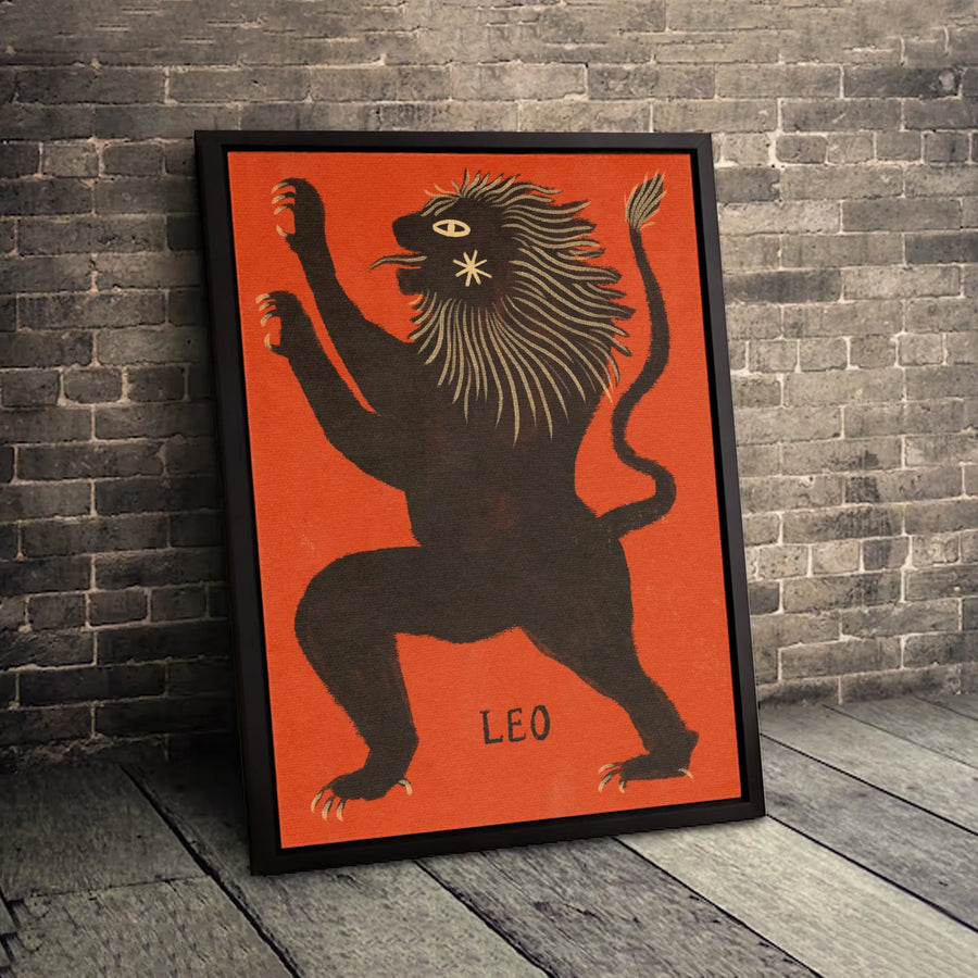Leo Zodiac Canvas Wall Art | Vintage Rampant Lion Astrology Print | 1.25-Inch Thick Gallery-Quality Decor | Unique Gift for Astrology Lovers