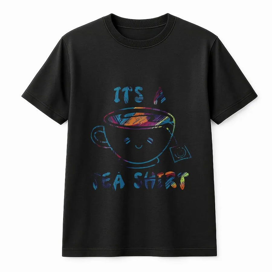 Smiling Tea Cup T-Shirt | Cute Geometric Tea Lover Graphic Tee | 100% Cotton Premium Quality | Fun Gift for Coffee and Tea Drinkers