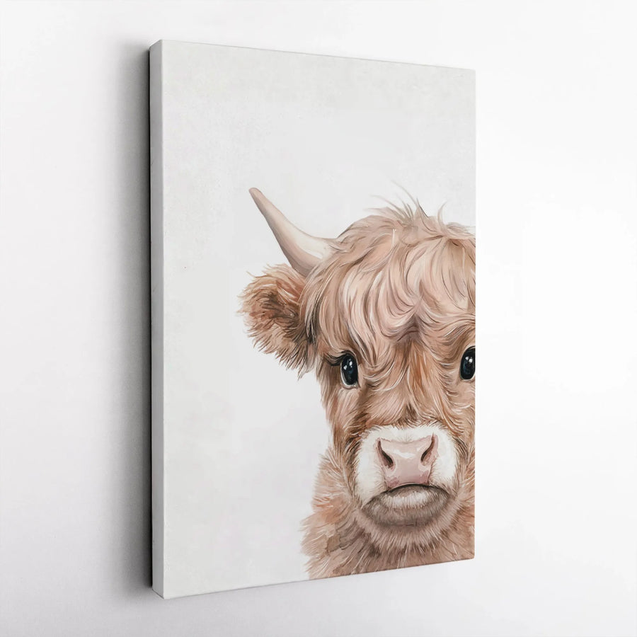 Highland Cow Canvas Print | Baby Cow Nursery Wall Art | 1.25 Inch Gallery Wrap | Farmhouse Decor for Kids Room and Home Gift