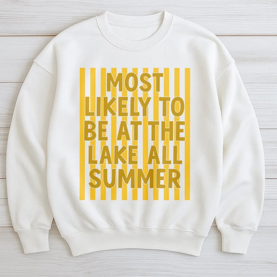 Summer Lake Sweatshirt | Most Likely To Be At The Lake All Summer Graphic | Premium Cotton-Blend Pullover | Funny Vacation Gift for Lake Lover