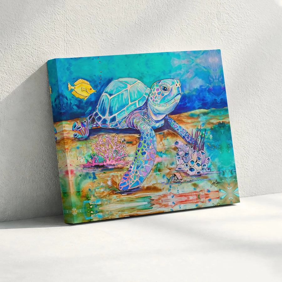 Sea Turtle Canvas Wall Art | Vibrant Underwater Scene Print | Gallery Quality Canvas | Coastal Home Decor Gift