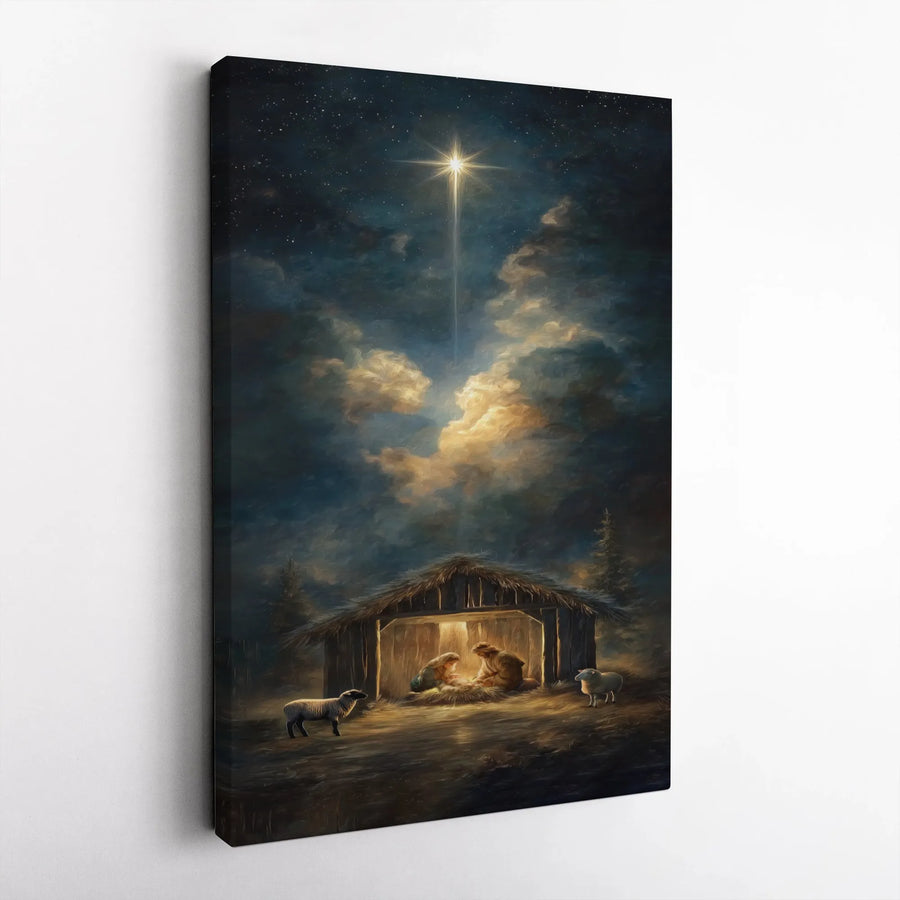 Nativity Scene Canvas Wall Art | Bethlehem Star Christmas Decor | Premium Gallery Wrap | Christian Religious Gift For Home