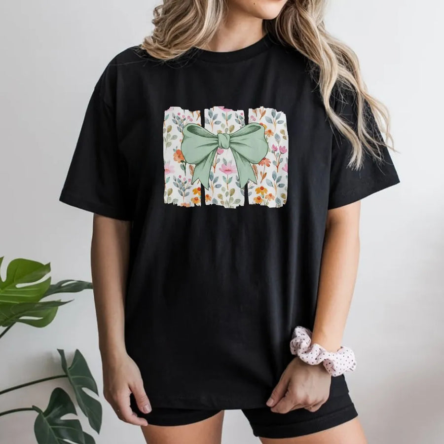 Coquette Bow T-Shirt | Vintage Floral Wildflower Graphic | Soft Cotton Cottagecore Top | Romantic Aesthetic Clothing Gift for Her