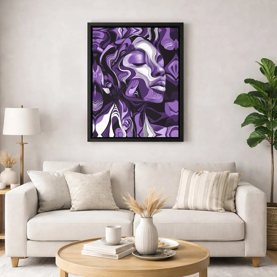 Purple Abstract Woman Canvas Wall Art | Psychedelic Facial Portrait | Premium Fade-Resistant Gallery Wrap | Modern Home Decor Gift