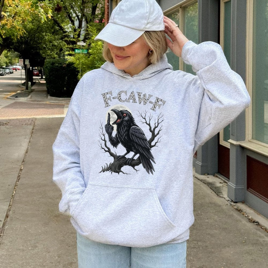 Angry Raven Graphic Hoodie | F-Caw-F Funny Bird Design | Premium Cotton Blend Streetwear | Sarcastic Gothic Gift For Men And Women