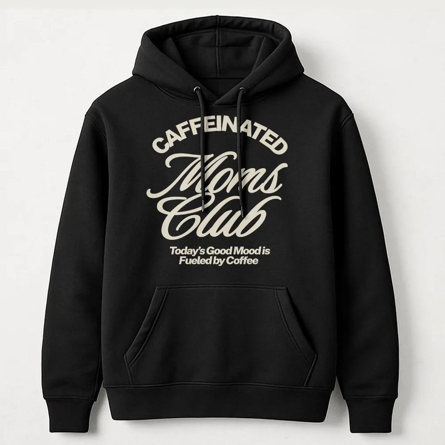 Caffeinated Moms Club Hoodie | Vintage Graphic Sweatshirt | Premium Cotton Blend Pullover | Funny Birthday Gift for New Mom