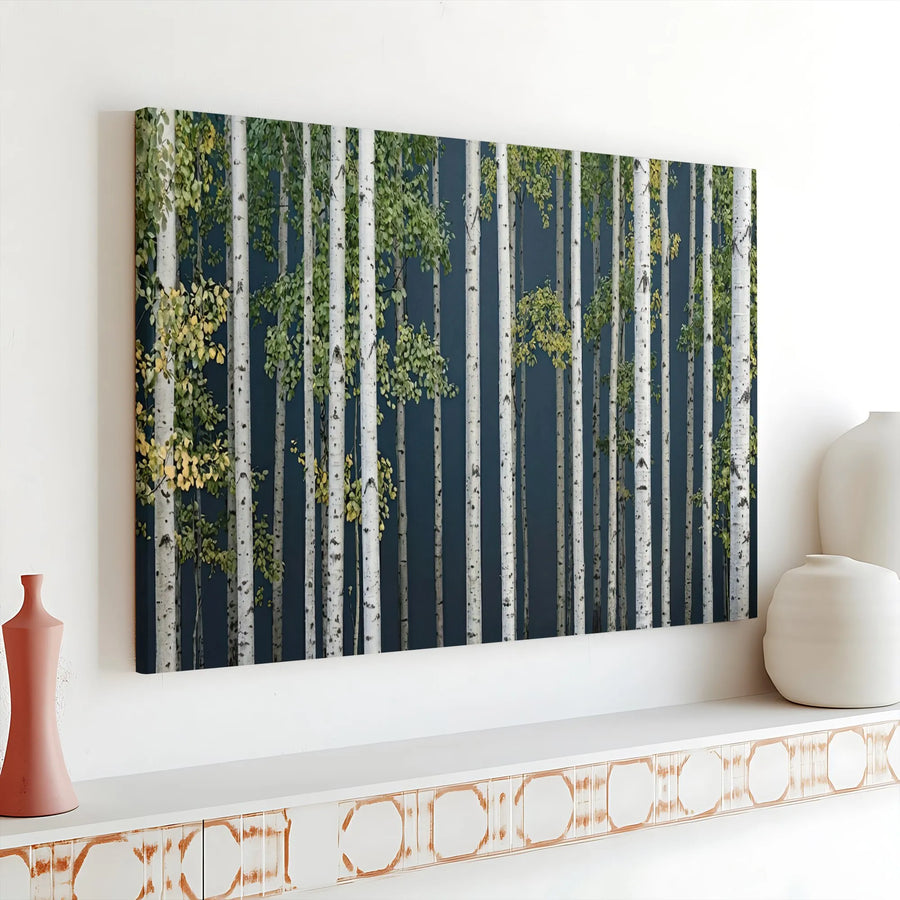 Birch Tree Forest Canvas Art | Panoramic Woodland Wall Decor | Premium 1.25 Inch Gallery Wrap | Modern Nature Landscape for Home Office