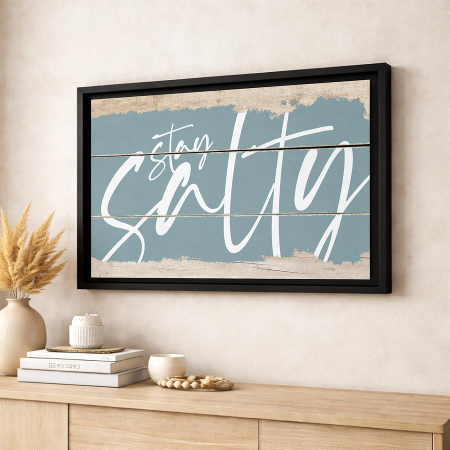 Stay Salty Wall Art | Rustic Coastal Wood Plank Canvas | Premium Fade-Resistant Gallery Wrap | Beach House Decor & Gift for Ocean Lovers