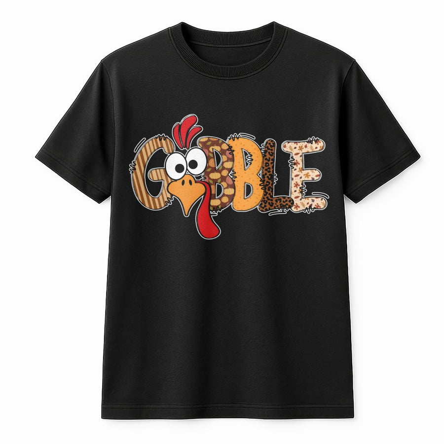 Gobble Thanksgiving T-Shirt | Funny Turkey Graphic Tee | Premium 100% Cotton | Cute Fall Family Matching Outfit For Women And Men