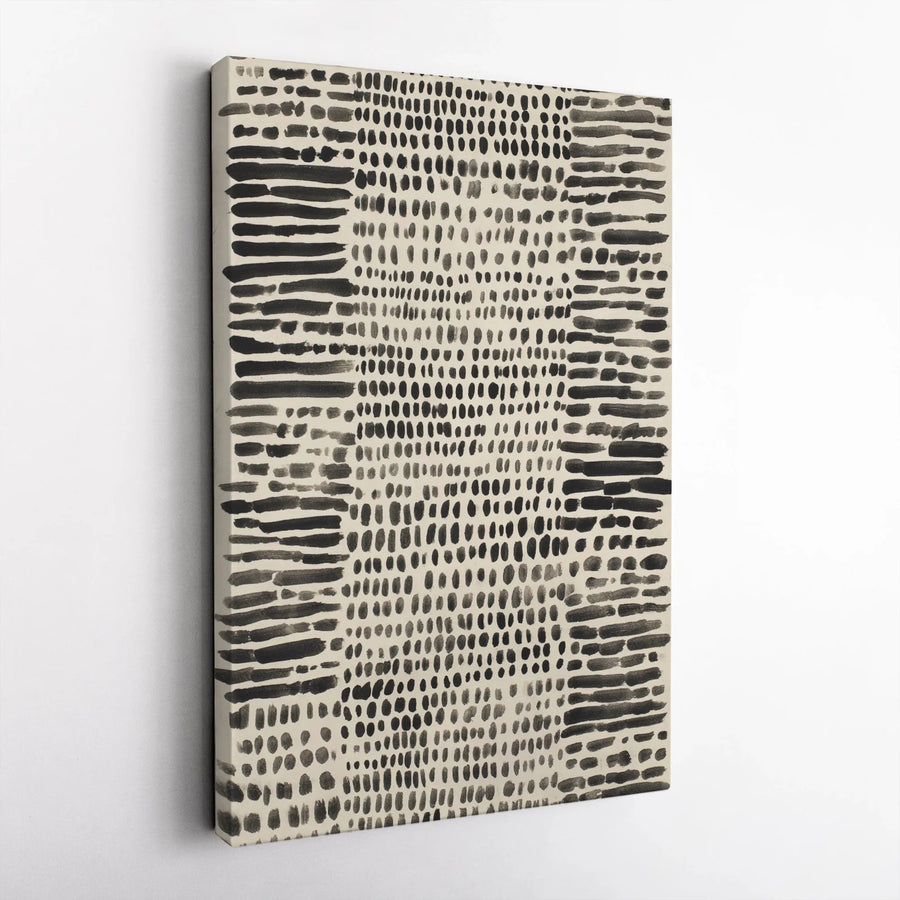 Abstract Minimalist Wall Art | Black Ink Brushstroke Dot Pattern | 1.25 Inch Gallery Wrap Canvas | Premium Modern Home Decor