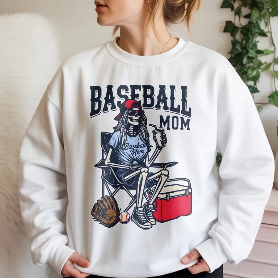 Baseball Mom Sweatshirt | Skeleton Sports Graphic | Premium Cotton Blend | Funny Softball Gift for Her