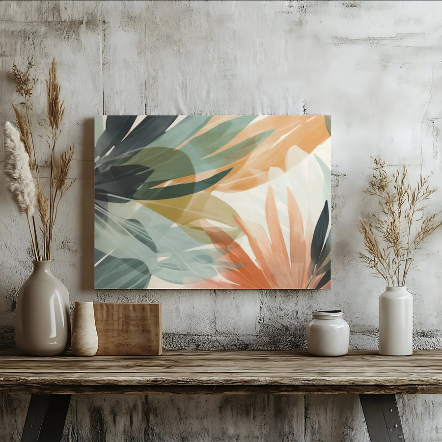 Abstract Botanical Canvas Wall Art | Sage Green and Terracotta Leaf Print | 1.25-Inch Gallery Wrap | Modern Home Decor for Living Room