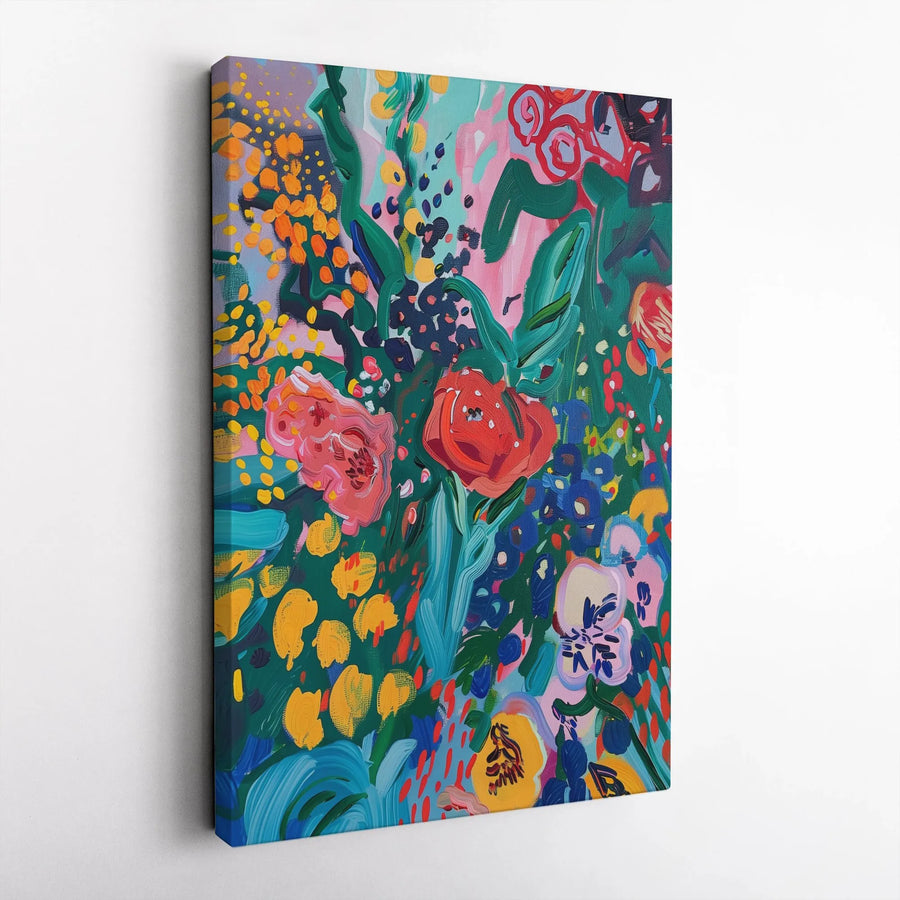 Abstract Floral Canvas Wall Art | Colorful Botanical Garden Painting | Premium Gallery Wrap Print | Modern Home Decor Gift for Living Room