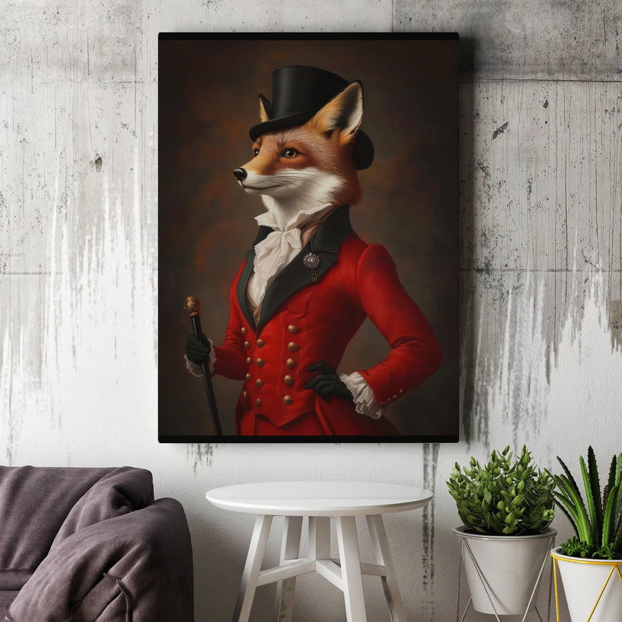 Dapper Fox Wall Art | Victorian Gentleman Animal Portrait | Premium Gallery-Wrapped Canvas | Quirky Home Office Decor Gift
