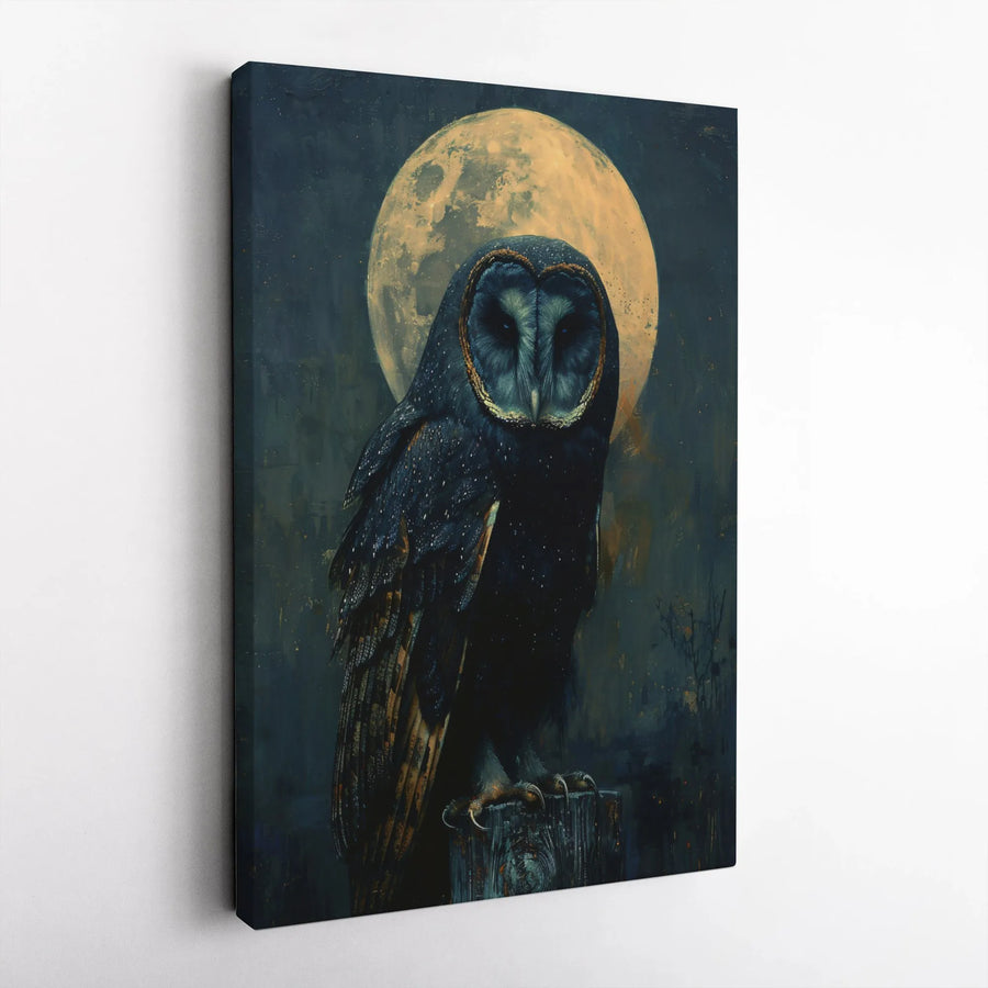 Mystical Owl Canvas Wall Art | Full Moon Night Wildlife Print | Premium Gallery Wrap Decor | Dark Academia Aesthetic Gift
