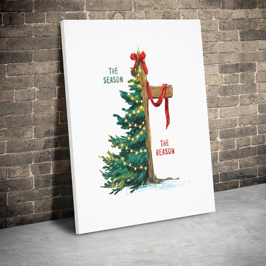 Religious Christmas Canvas Wall Art | The Season The Reason Cross Design | Premium Gallery Wrap Decor | Inspirational Holiday Gift For Home