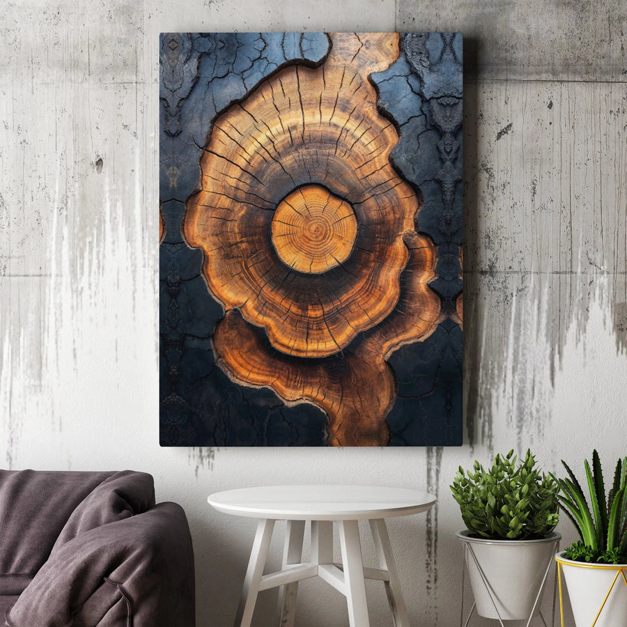 Abstract Tree Rings Wall Art | Burnt Wood Grain Texture Print | Premium Gallery Wrapped Canvas | Modern Minimalist Home Decor Gift