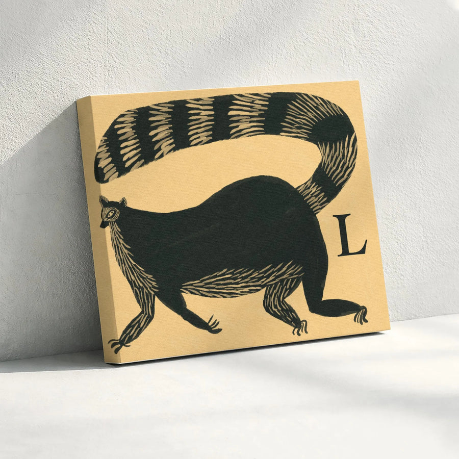 Lemur Alphabet Wall Art | Folk Art Letter L Illustration | Premium 1.25-Inch Gallery Canvas | Nursery Decor & Unique Gift for Kids