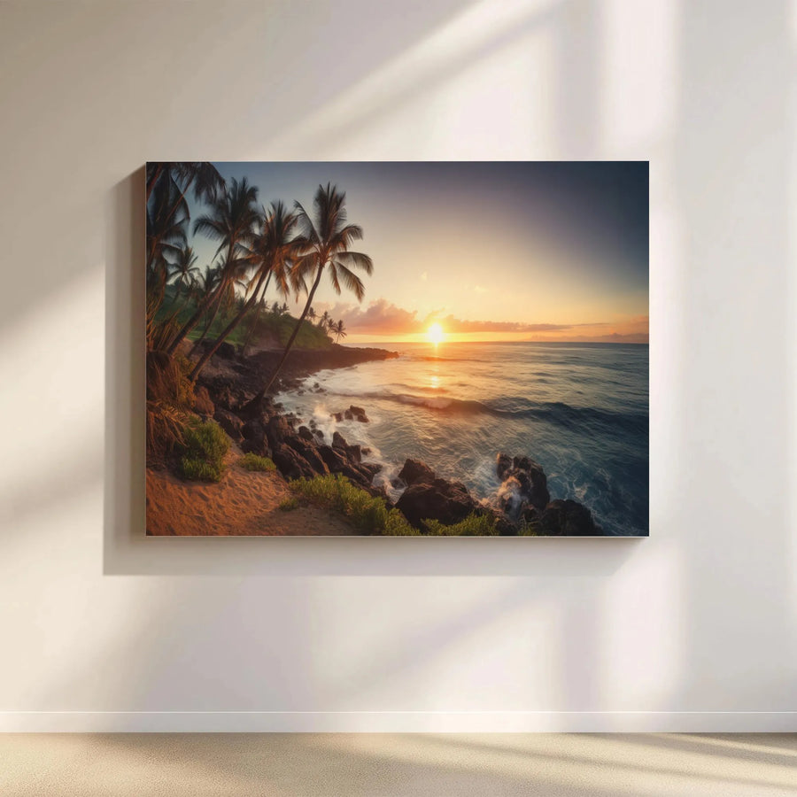 Coastal Sunset Canvas Wall Art | Realistic Ocean Seascape Photography | Premium Fade-Resistant Print | Modern Beach House & Living Room Decor Gift